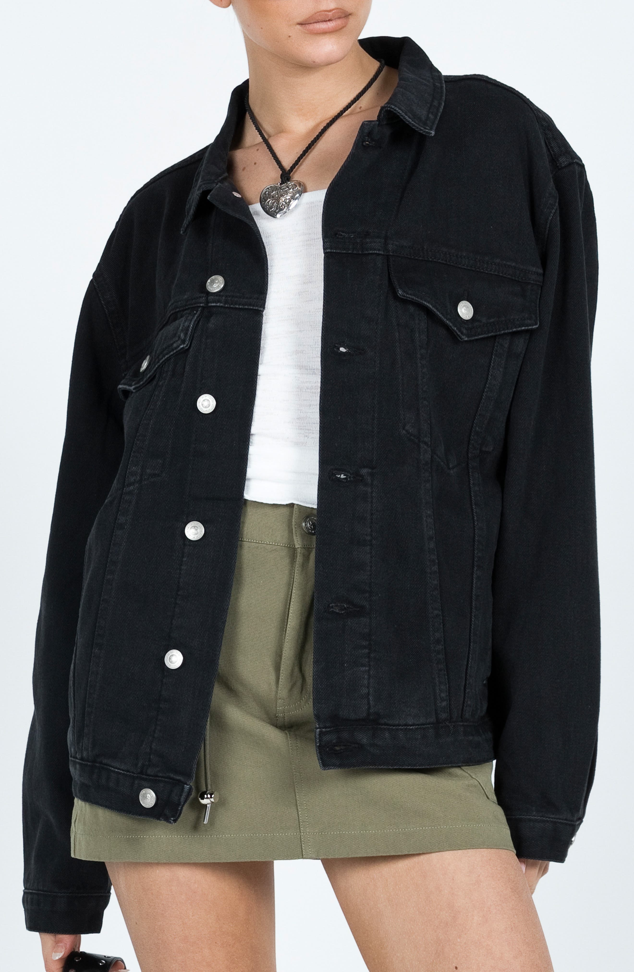 Princess Polly Phoenix Relaxed Denim Jacket in Black 