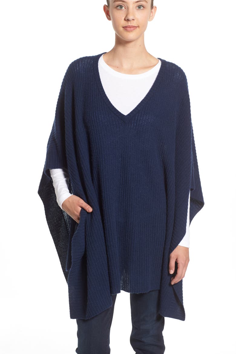 Cashmere Poncho, Alternate, color, NAVY NIGHT