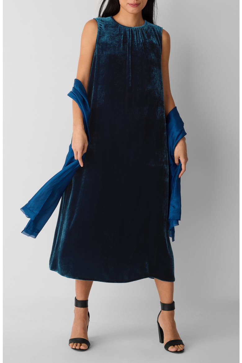Sleeveless Velvet Midi Dress, Main, color, ATLANTIS