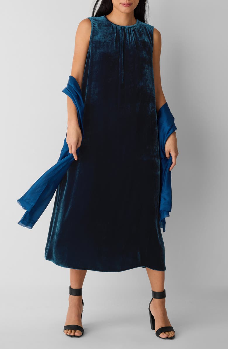 Eileen Fisher Sleeveless Velvet Midi Dress, Main, color, Atlantis