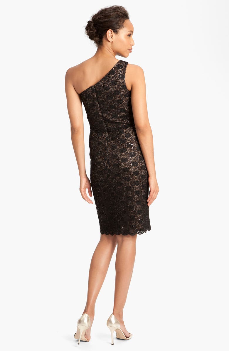 Alex Evenings One Shoulder Lace Sheath Dress, Alternate, color, 