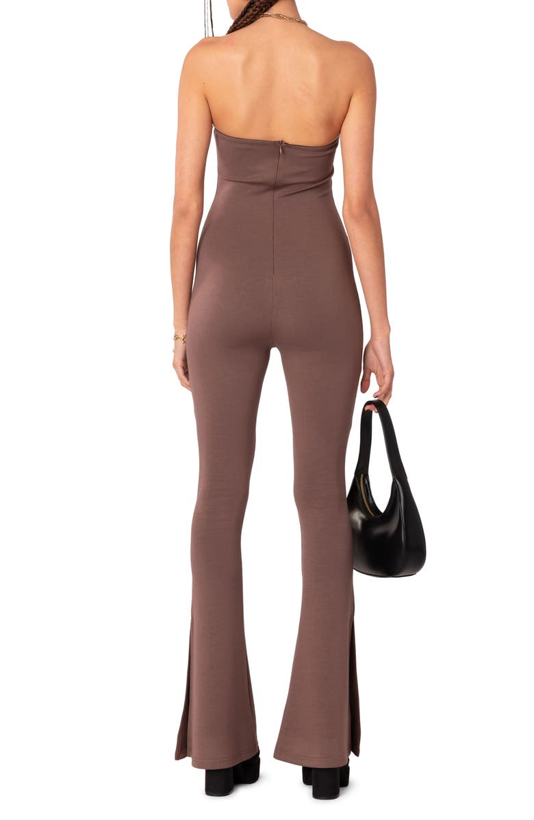 EDIKTED Melina Strapless Flared Split Hem Jumpsuit, Alternate, color,