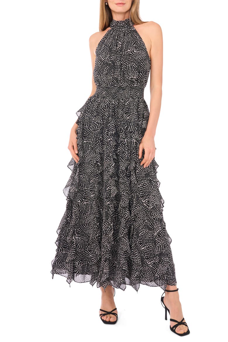 Floral Ruffle Maxi Dress, Main, color, RICH BLACK