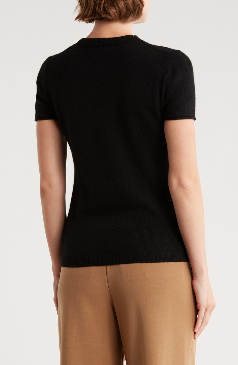 Magaschoni Cashmere Crewneck Short Sleeve Sweater, Alternate, color, Black