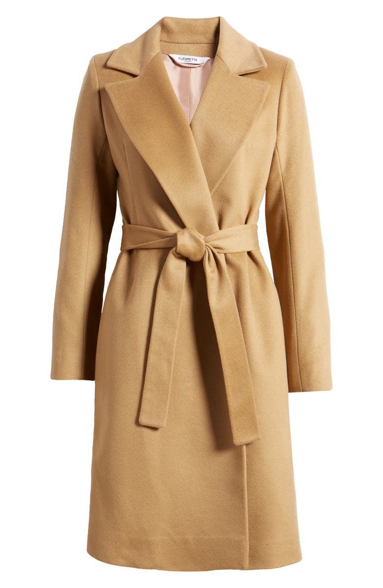 Fleurette Casey Belted Cashmere Wrap Coat, Alternate, color, Camel