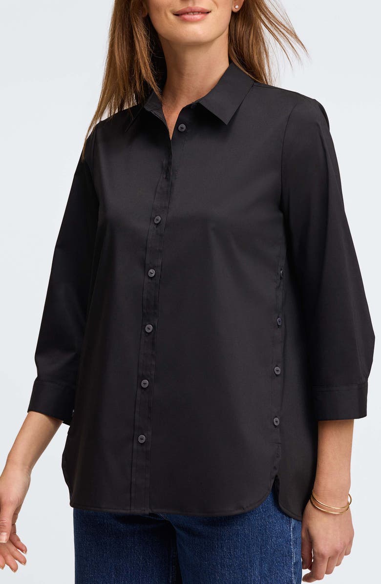 Foxcroft Juliet Three-Quarter Sleeve Button-Up Shirt, Main, color, Black