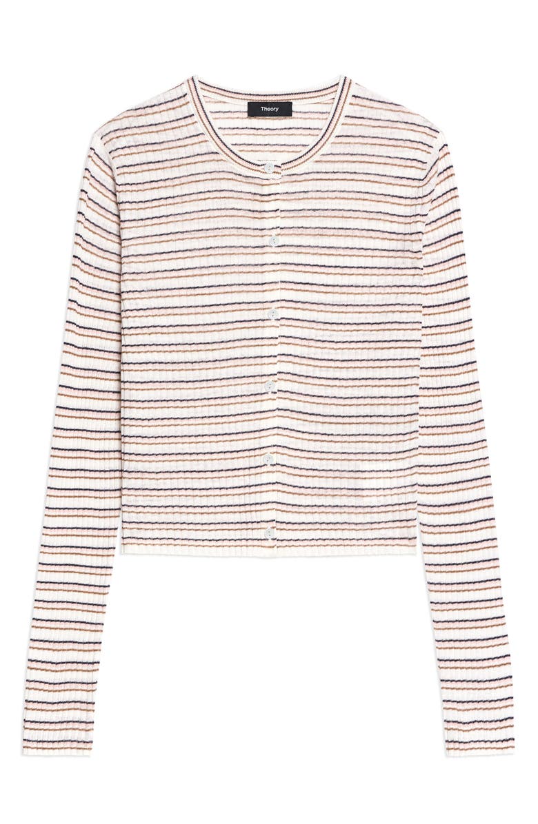Theory Stripe Crop Linen Blend Cardigan, Alternate, color, Bone Pink Multi