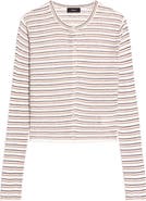 Theory Stripe Crop Linen Blend Cardigan