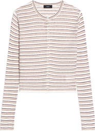 Theory Stripe Crop Linen Blend Cardigan