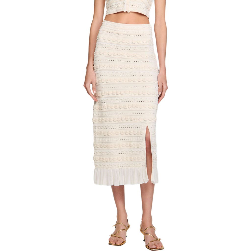Sandro Tassel-detailing Pointelle Midi Skirt In Ecru