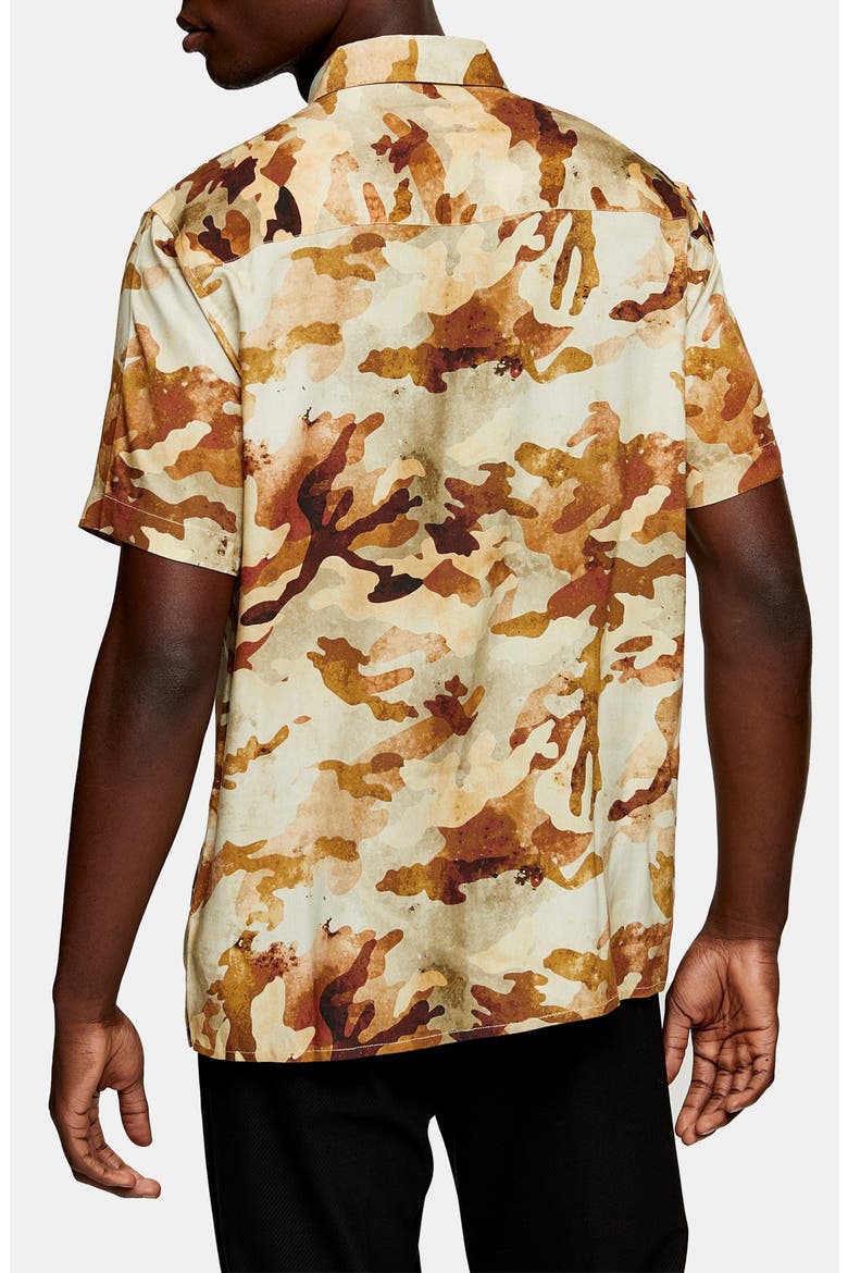 Slim Fit Camouflage Print Short-Sleeve Shirt, Alternate, color, GREEN