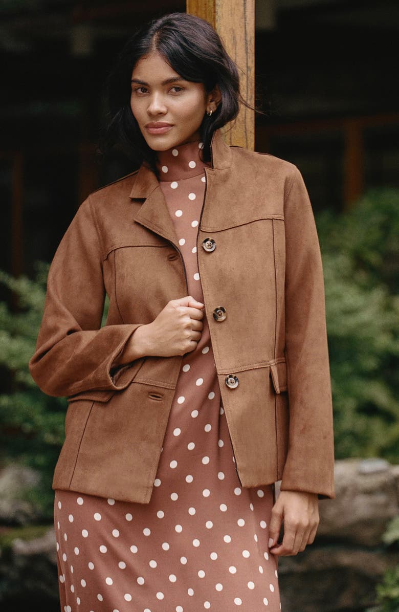 French Connection Laney Faux Suede Jacket, Alternate, color, Tan