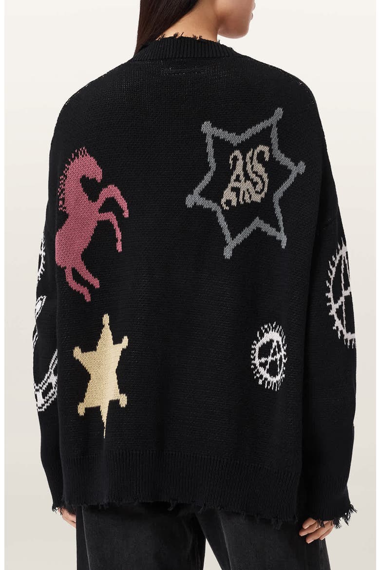 Hester Western Cotton Jacquard Cardigan, Alternate, color, BLACK