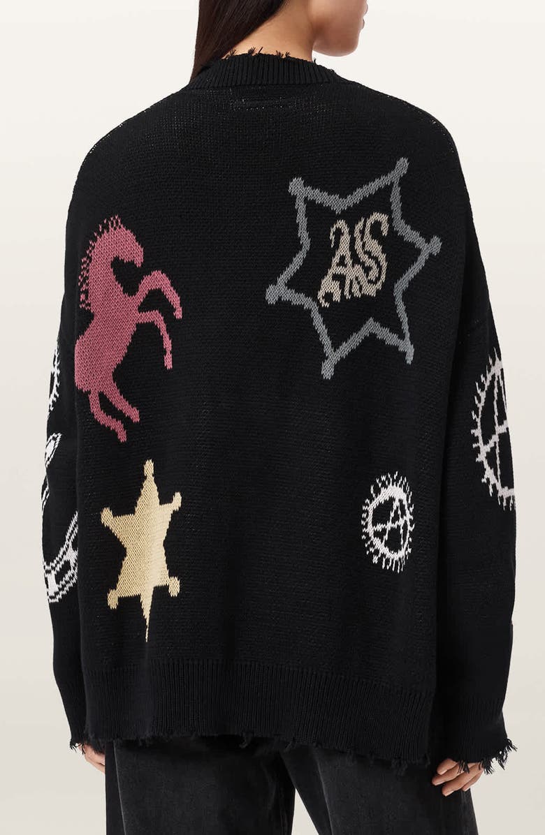 AllSaints Hester Western Cotton Jacquard Cardigan, Alternate, color, Black