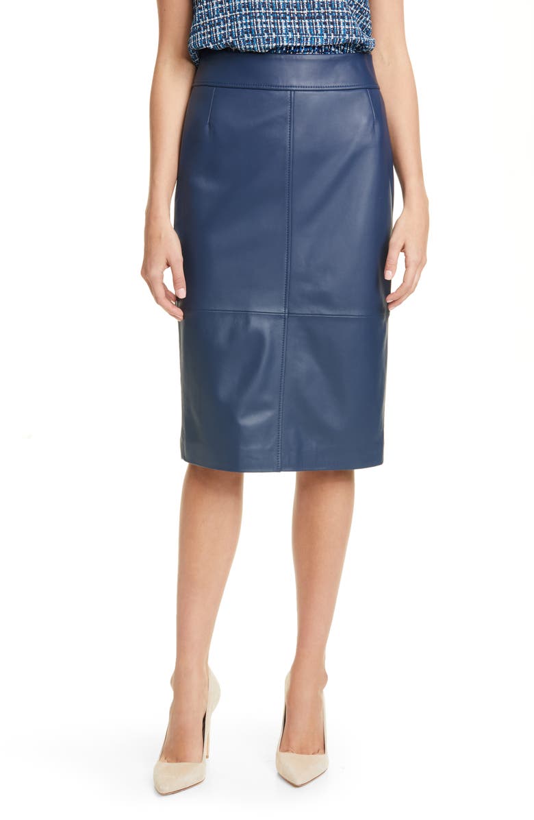 BOSS Selrita Leather Pencil Skirt, Main, color, 