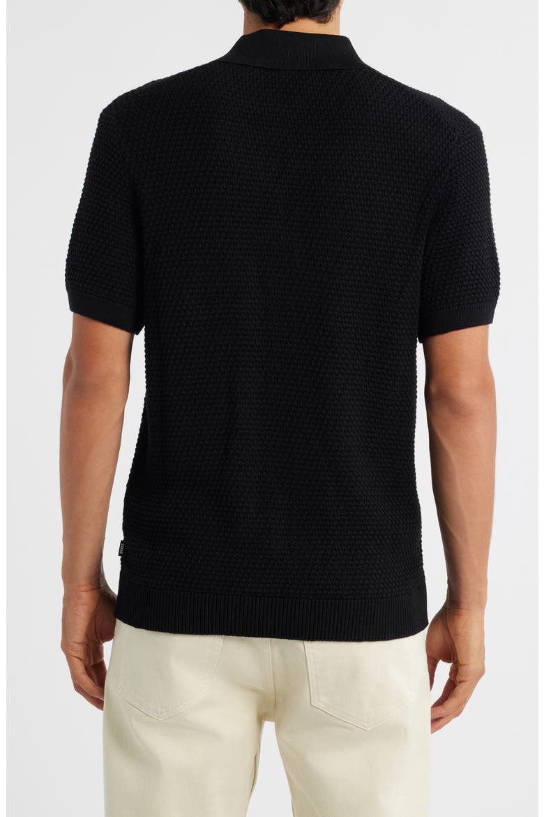 Iconico Textured Knit Camp Shirt, Alternate, color, BLACK