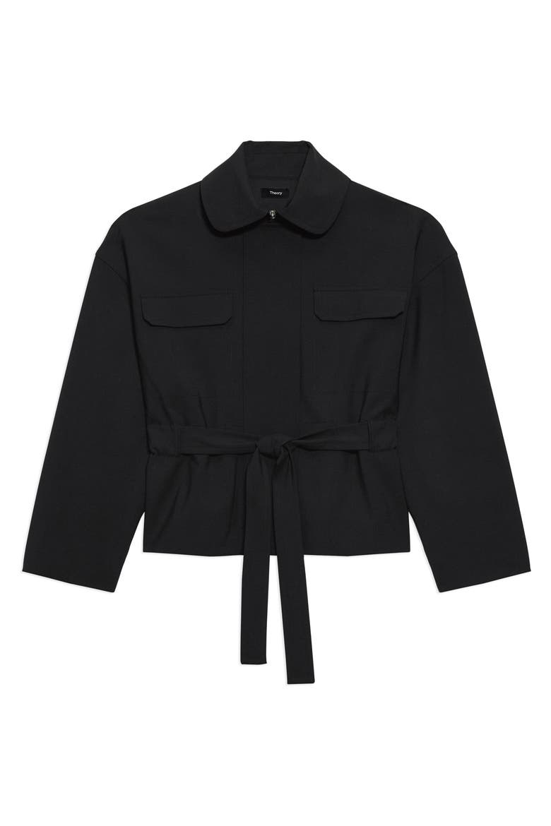 Flight Tie Waist Stretch Wool Jacket, Alternate, color, BLACK - 001