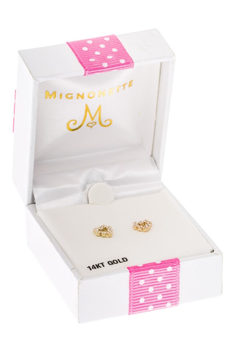 14k Gold & Cubic Zirconia Heart Earrings, Alternate, color, GOLD
