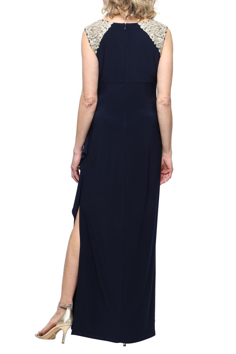 Embroidered Body-Con Gown, Alternate, color, NAVY GOLD