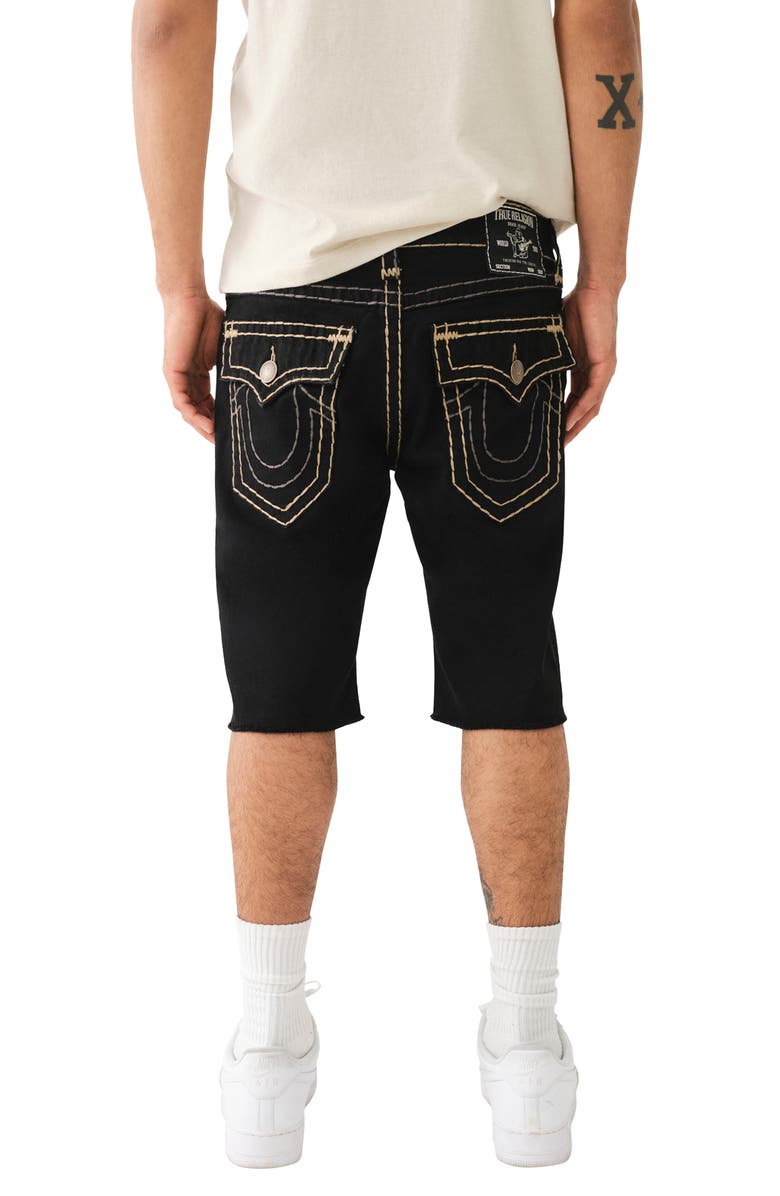 True Religion Brand Jeans Rocco Super T Raw Hem Skinny Denim Shorts, Alternate, color, Black Rinse
