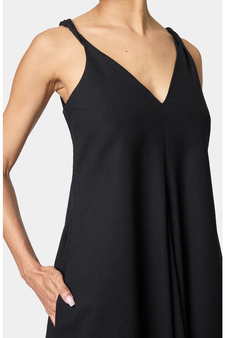 KOURT Asymmetric Sleeveless Linen Blend Midi Billow Dress, Alternate, color, BLACK