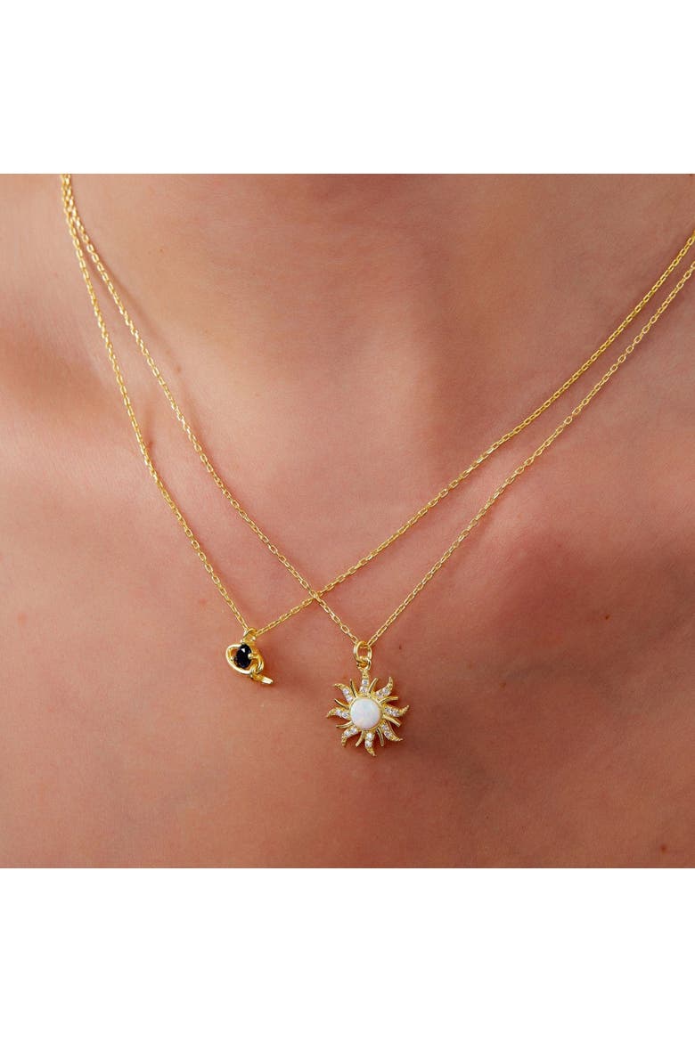 White Opal Sun & Sunburst Necklace in Sterling Silver, Alternate, color, Gold