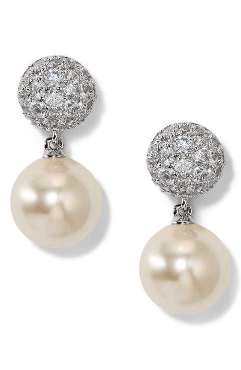 Pavé Stone and Imitation Pearl Double Drop Earrings