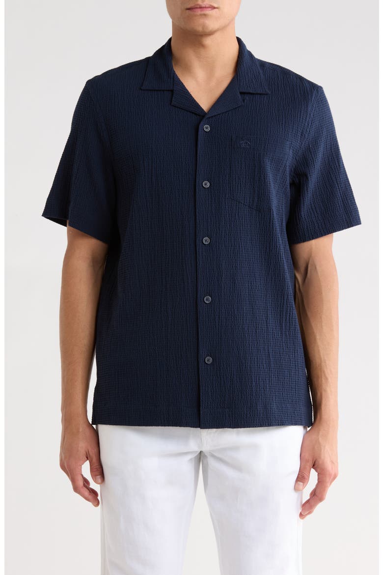 Seersucker Short Sleeve Camp Shirt, Main, color, DARK SAPPHIRE