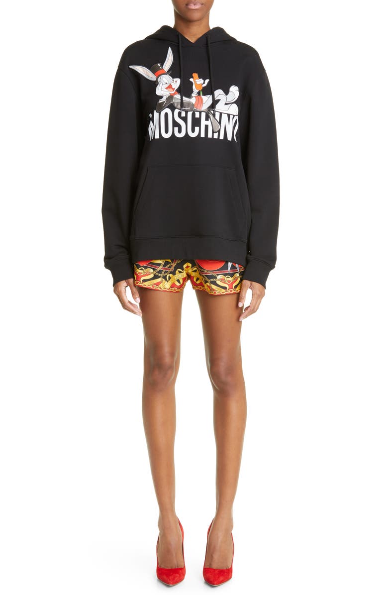 Moschino Bugs Bunny Cotton Graphic Hoodie, Alternate, color,