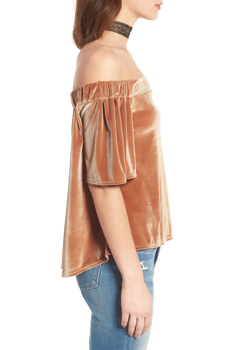 Velvet Off the Shoulder Top, Alternate, color, TAN SUGAR