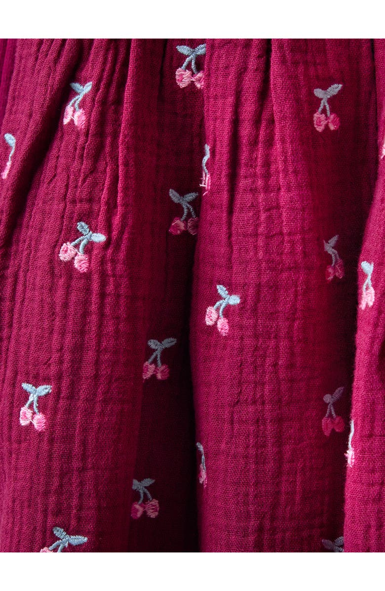 JOJO MAMAN BEBE Kids' Cherry Embroidered Long Sleeve Dress, Alternate, color, Burgundy