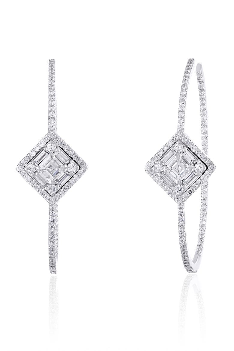 Clarity Asscher Diamond Hoop Earrings, Main, color, D4.00 18KWG