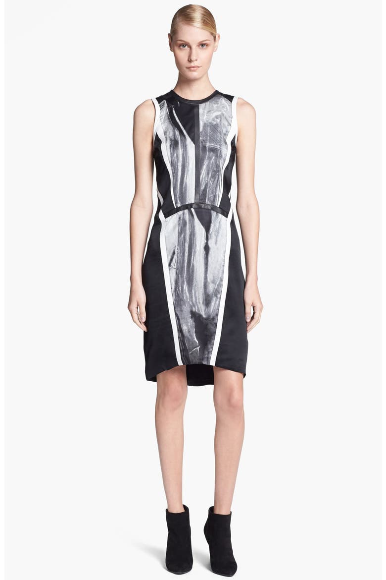 Sleeveless Paneled Print Silk Dress, Main, color, SILVER
