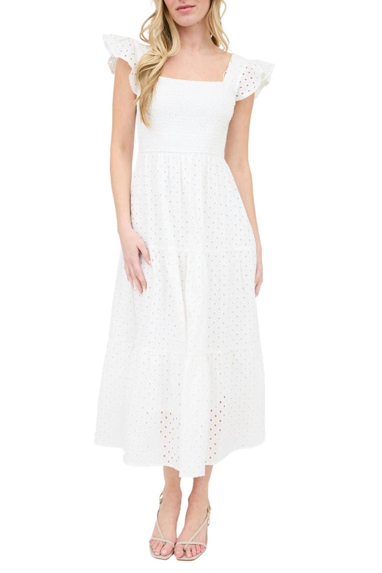Cotton Eyelet Tiered Maxi Dress, Main, color, WHITE