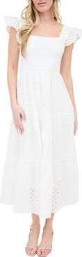 AUGUST SKY Cotton Eyelet Tiered Maxi Dress