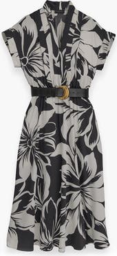 【Donna Karan New York】Floral-Print Belted Midi Dress Donna Karan New York Plus Size Floral-Print Belted Midi