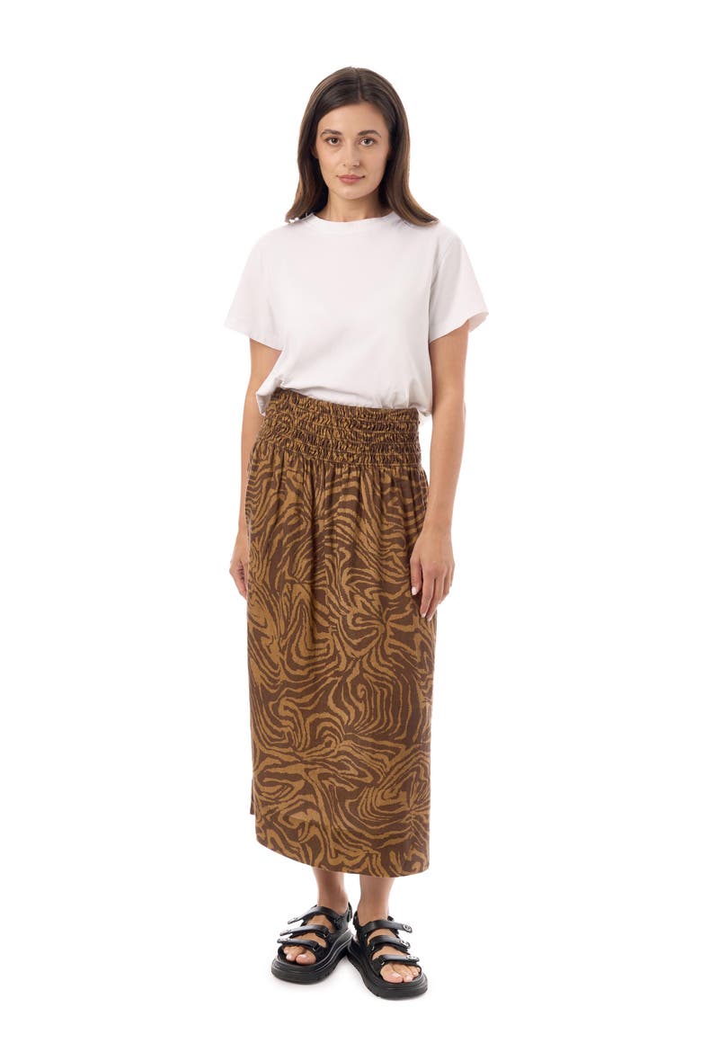 Smocked Waist Linen Skirt, Alternate, color, Brown Zebra