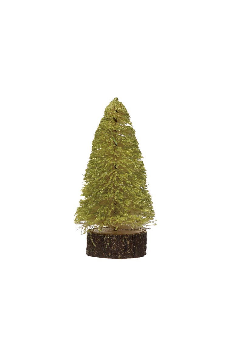 Sisal Bottle Brush Tree with Wood Slice Base, Chartreuse, Main, color, Chartreuse