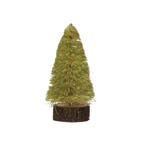 Sisal Bottle Brush Tree with Wood Slice Base, Chartreuse