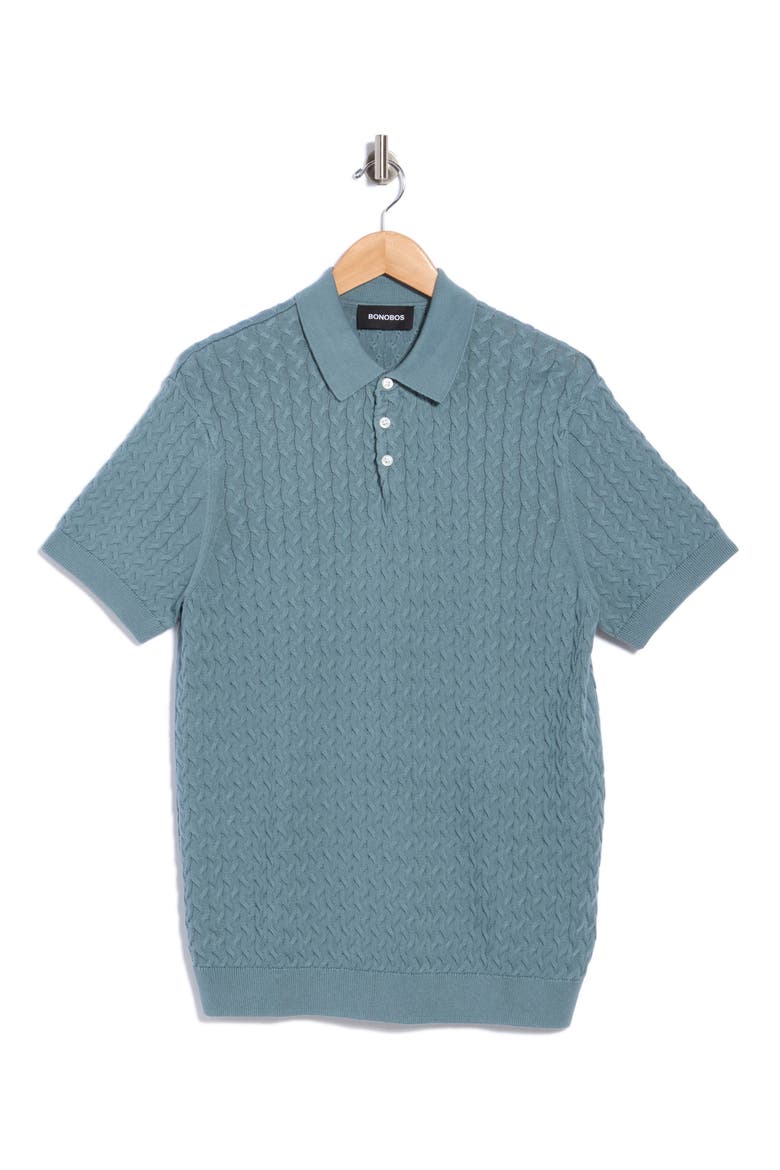 Cotton Cable Sweater Polo, Alternate, color, GOBLIN BLUE