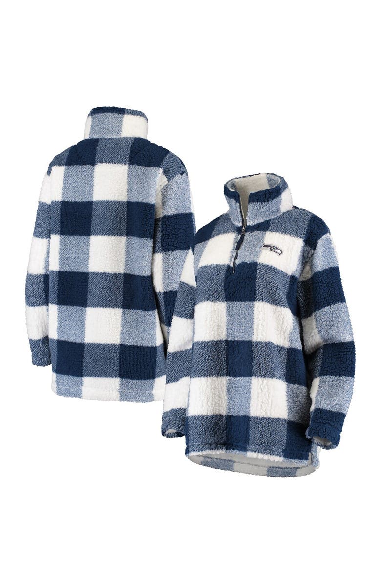 G-III 4HER BY CARL BANKS Women's G-III 4Her by Carl Banks Navy Seattle Seahawks Sherpa Plaid Quarter-Zip Jacket, Main, color, Navy