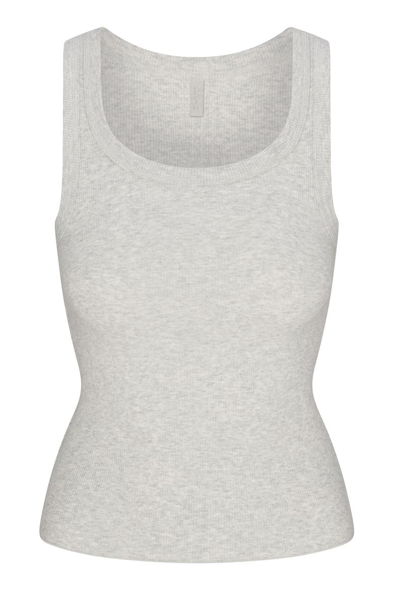 Stretch Cotton Rib Scoop Tank, Alternate, color, LIGHT HEATHER GREY