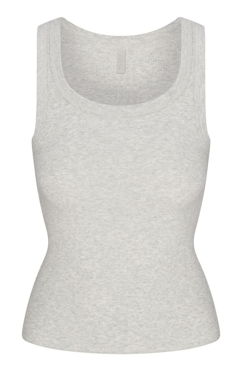 SKIMS Stretch Cotton Rib Scoop Tank, Alternate, color, Light Heather Grey