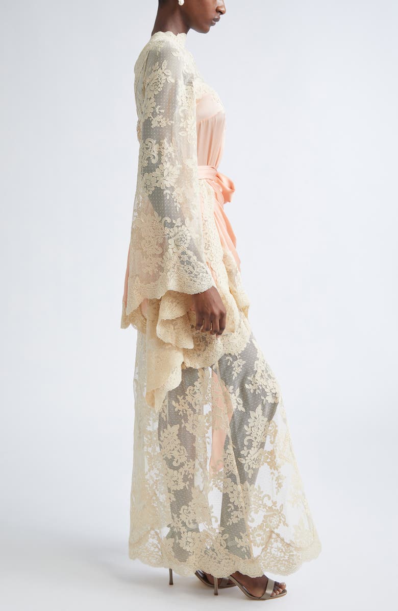 Zimmermann Hypnotic Long Sleeve Draped Lace 
Silk Satin High-Low Dress, Alternate, color, 