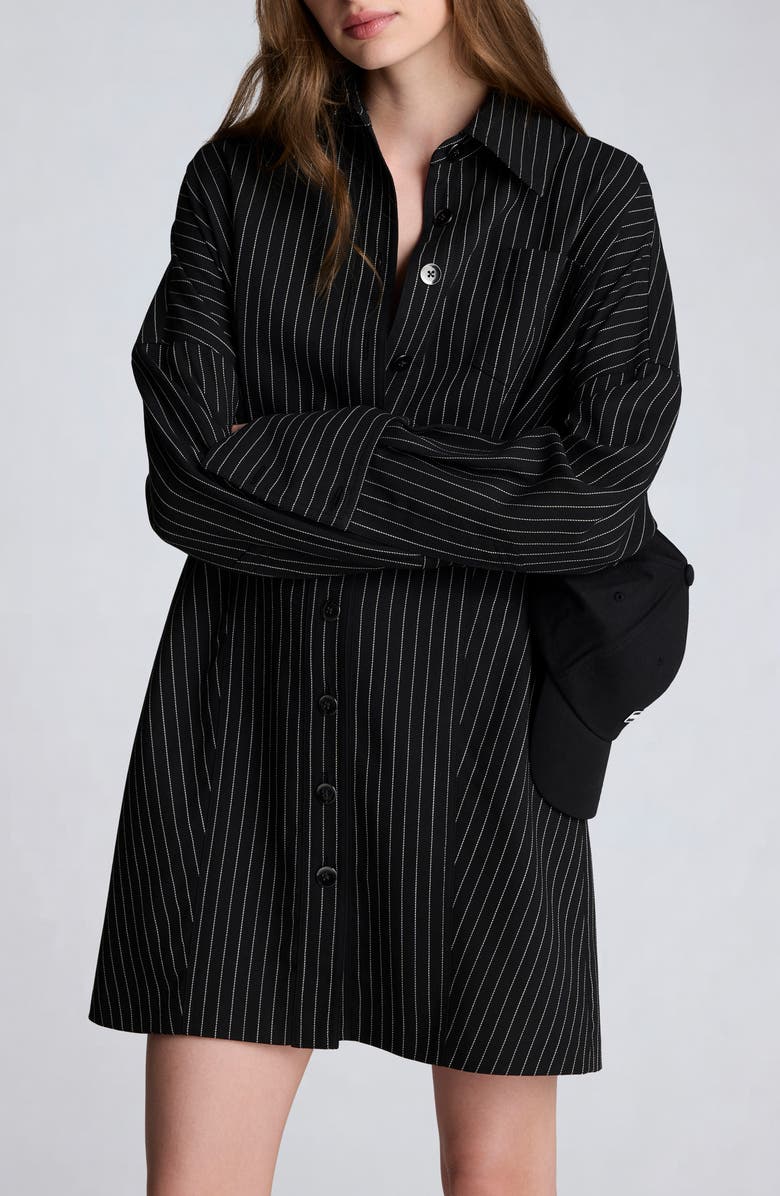 Kenneth Cole Pinstripe Long Sleeve Shirtdress, Alternate, color, Black/ Pure White