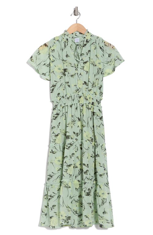 Shop Melrose And Market Tiered Midi Dress In Green Celadon Prim Bloom