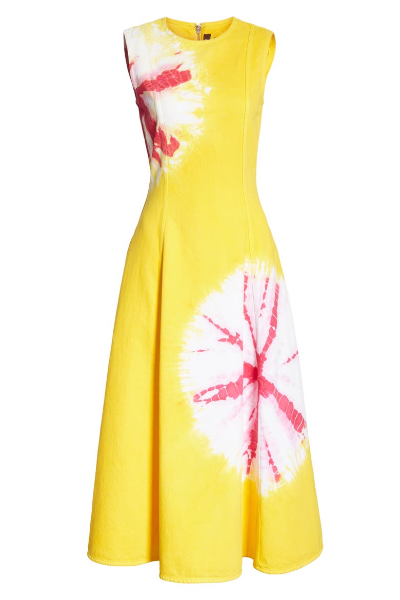 Tie Dye Fit & Flare Midi Dress, Alternate, color, YELLOW FUCHSIA