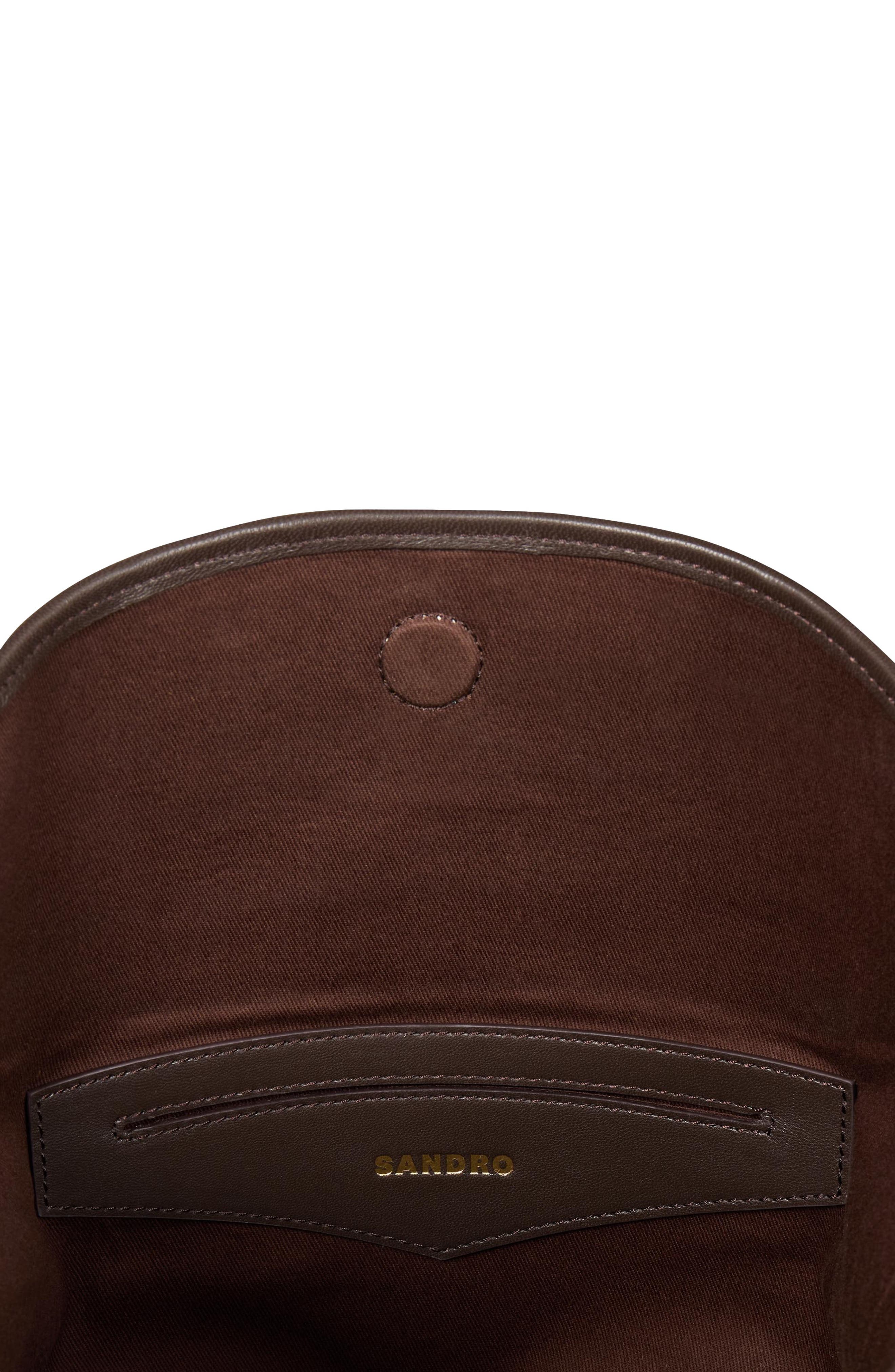 SANDRO Suede and leather bucket bag TANGOSO, Alternate, color, Camel