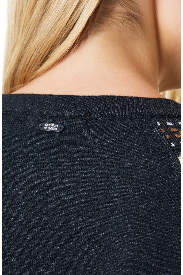 Border Detail Crewneck Cardigan, Alternate, color, CHARCOAL GREY/ SUGAR SWIZZLE
