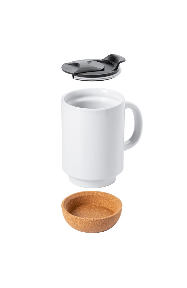 Gibson Home Modani 2 Piece 16.5 Ounce Stoneware Mug Set with Lid and Cork Base, Alternate, color, White